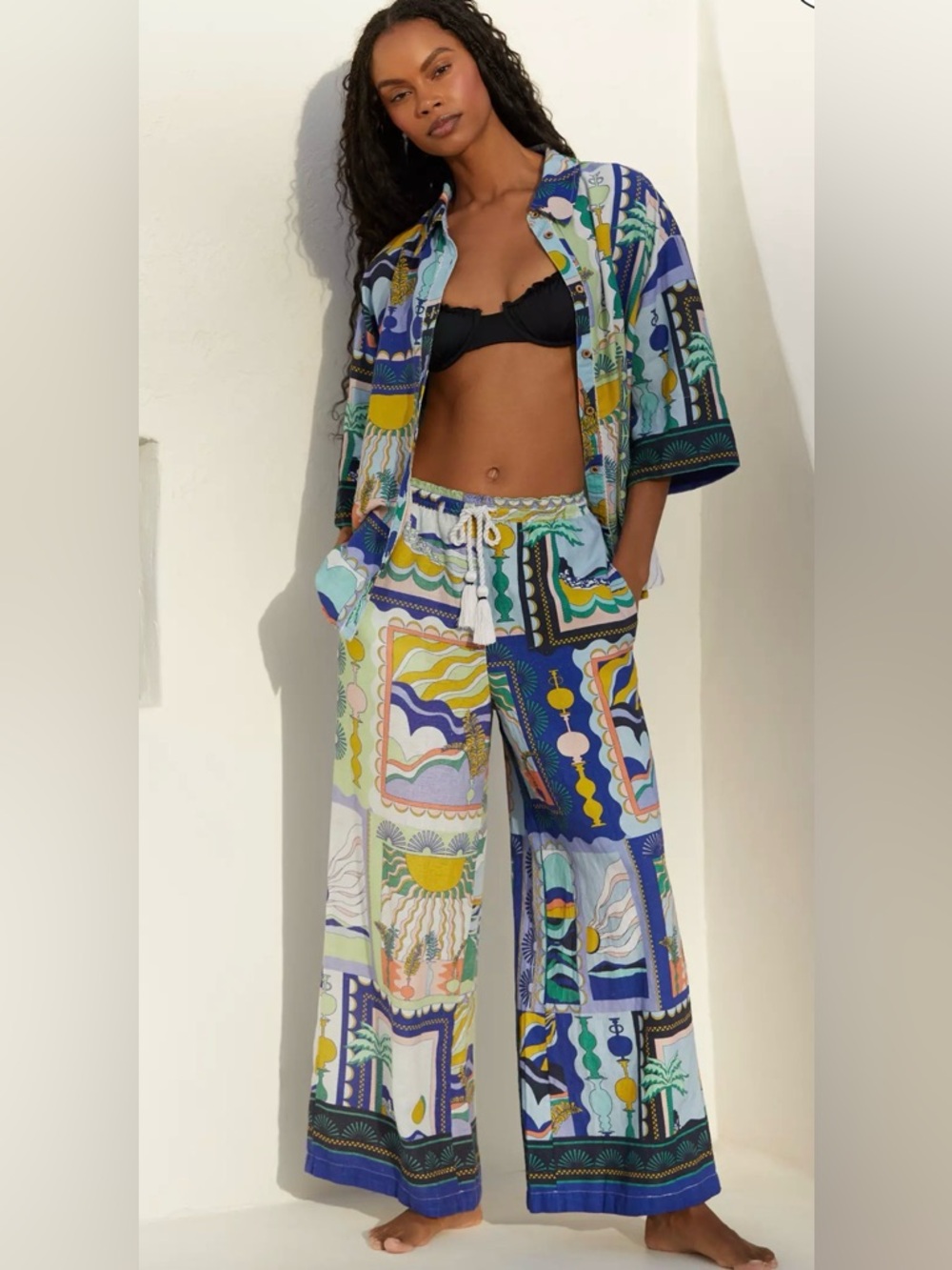 Anthropology Celandine Wide Leg Printed Lounge Pants - Blue Multi